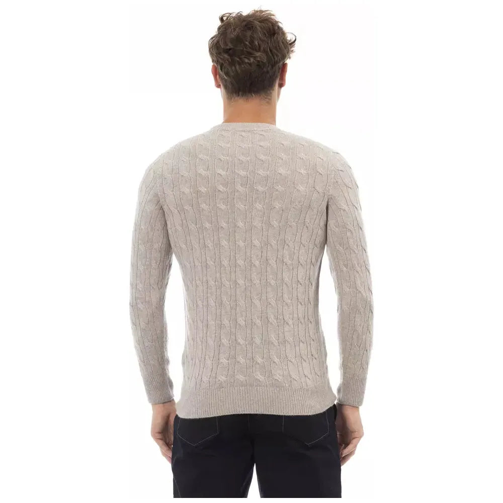 Alpha Studio Classic Beige Crewneck Luxury Sweater beige-viscose-sweater-4
