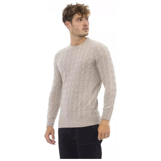 Alpha Studio Classic Beige Crewneck Luxury Sweater beige-viscose-sweater-4