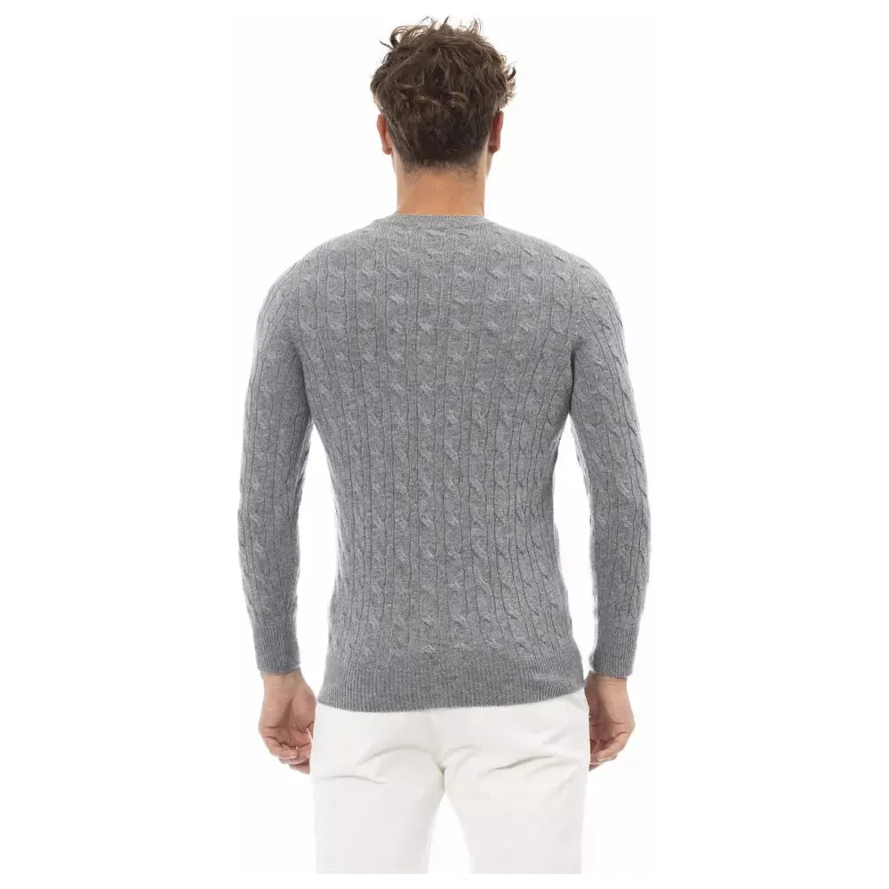 Alpha Studio Exquisite Gray Crewneck Sweater gray-viscose-sweater-7