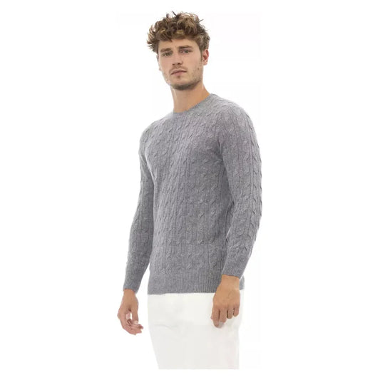 Alpha Studio Exquisite Gray Crewneck Sweater gray-viscose-sweater-7