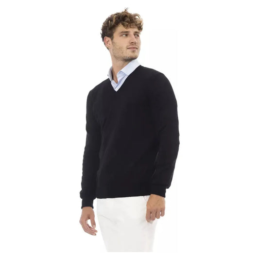 Alpha Studio Elegant V-Neck Wool Blend Sweater black-wool-sweater-4