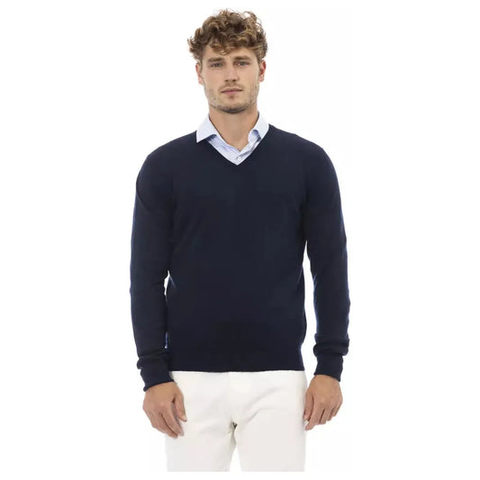 Alpha Studio Elegant V-Neck Sweater in Sumptuous Blue blue-wool-sweater-3 product-23459-1564746280-610d246e-ca9.webp