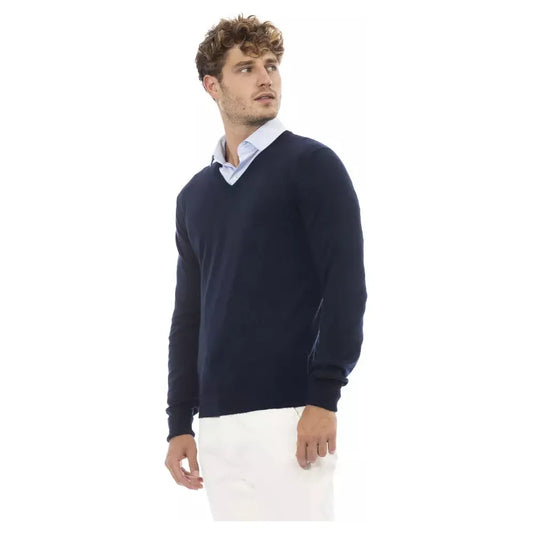 Alpha Studio Elegant V-Neck Sweater in Sumptuous Blue blue-wool-sweater-3 product-23459-1935490819-93b29ab4-2c7.webp