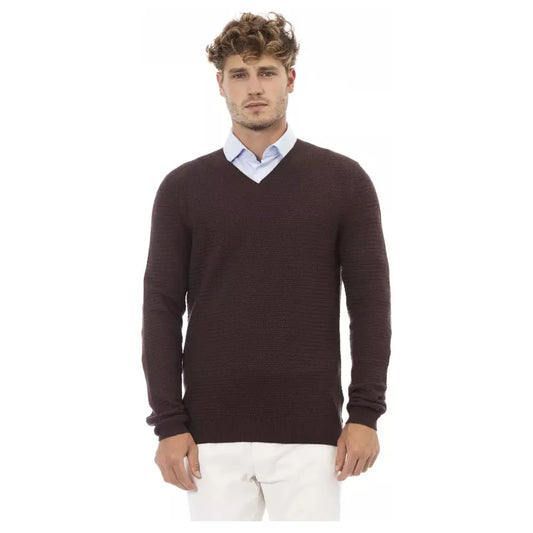 Alpha Studio Classic V-Neck Merino Wool Sweater - Sumptuous Brown brown-merino-wool-sweater-1