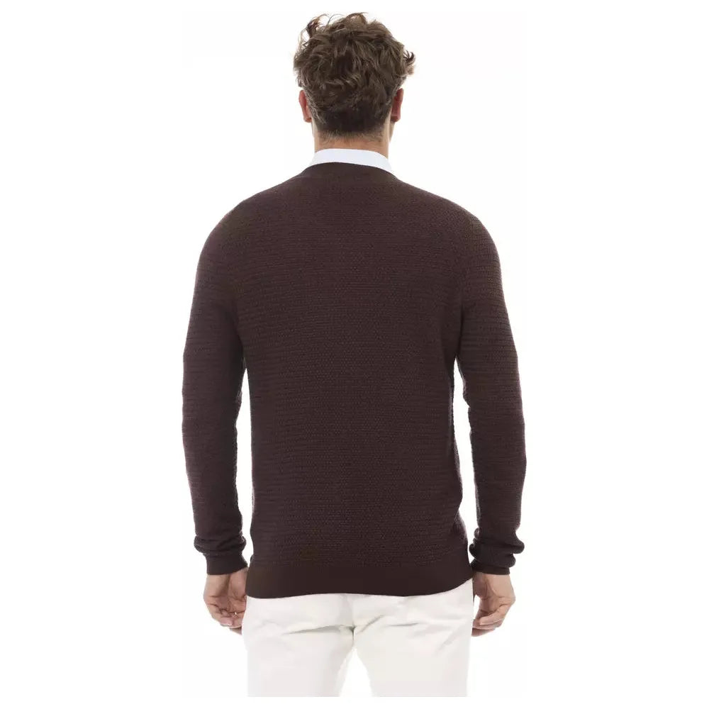 Alpha Studio Classic V-Neck Merino Wool Sweater - Sumptuous Brown brown-merino-wool-sweater-1