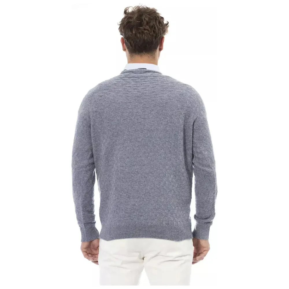 Alpha Studio Elegant V-Neck Light Blue Sweater light-blue-viscose-sweater-5