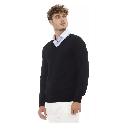 Alpha Studio Elegant V-Neck Sweater in Sleek Black black-viscose-sweater-12 product-23463-1220481634-d23d1f16-916.webp