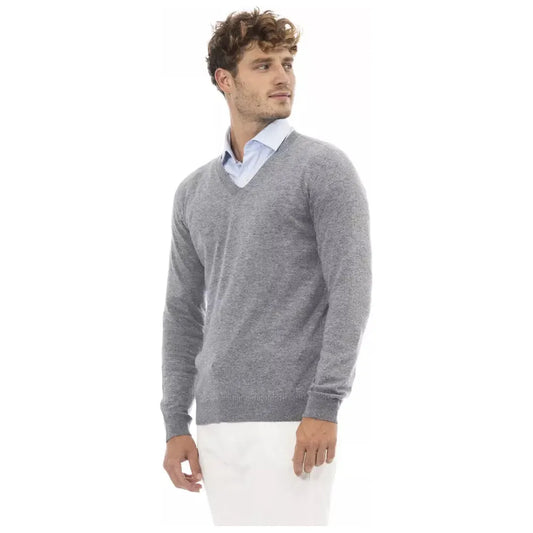 Alpha Studio Chic V-Neck Sweater in Subtle Gray gray-viscose-sweater-8