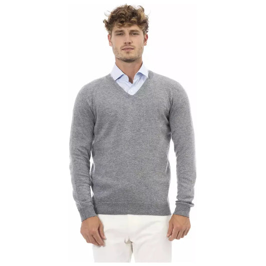 Alpha Studio Chic V-Neck Sweater in Subtle Gray gray-viscose-sweater-8