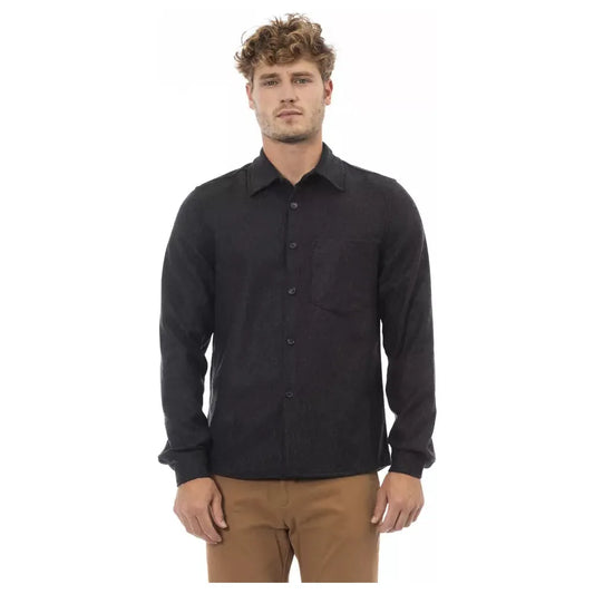 Alpha StudioChic Gray Flannel Button-Up Shirt with Front PocketMcRichard Designer Brands£129.00