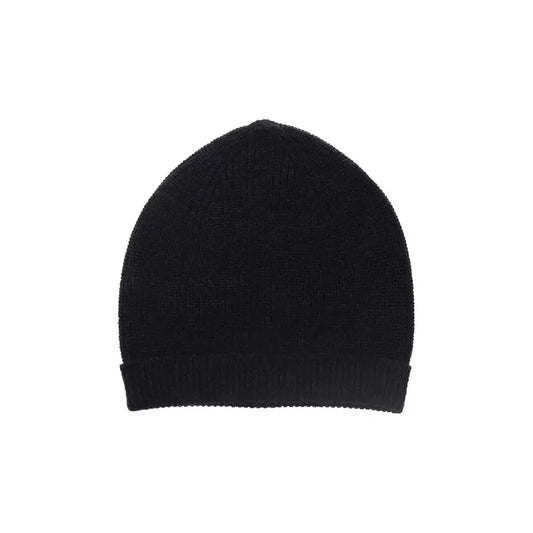 Alpha Studio Elegant Black Merino Wool Ribbed Hat black-merino-wool-hats-cap-1