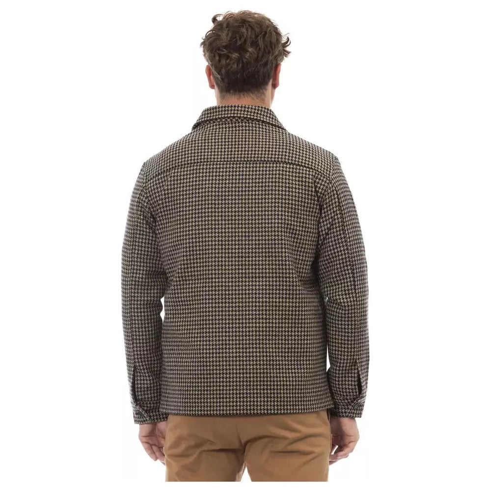 Alpha Studio Elegant Houndstooth Wool Blend Shirt Jacket brown-wool-blazer-1