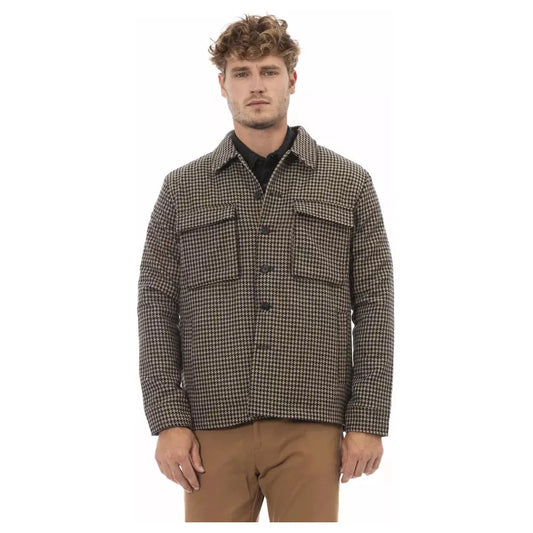 Alpha Studio Elegant Houndstooth Wool Blend Shirt Jacket brown-wool-blazer-1