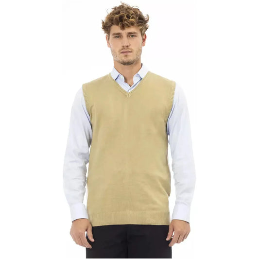 Alpha Studio Elegant V-Neckline Knit Vest in Beige beige-viscose-vest
