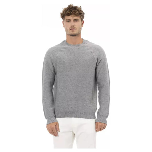 Alpha Studio Chic Gray Cotton-Cashmere Crewneck Sweater gray-cotton-sweater-3