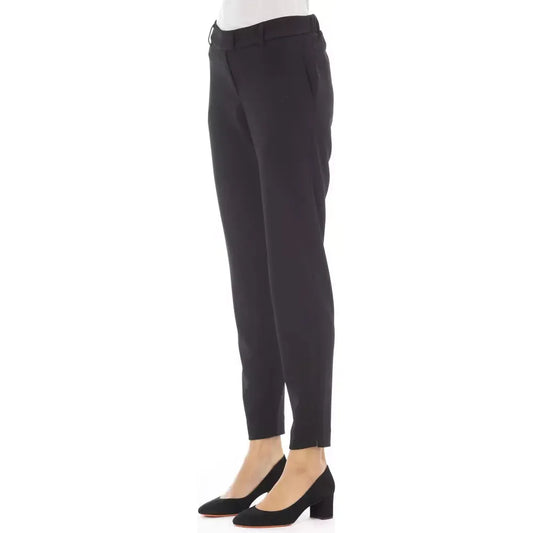 Alpha Studio Elegant Black Trousers with Side Welt Pockets black-polyester-jeans-pant-8