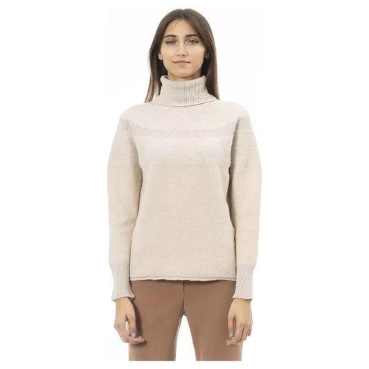 Alpha Studio Elegant Beige Turtleneck Sweater beige-wool-sweater-1