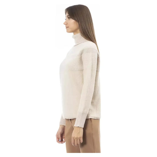 Alpha Studio Elegant Beige Turtleneck Sweater beige-wool-sweater-1