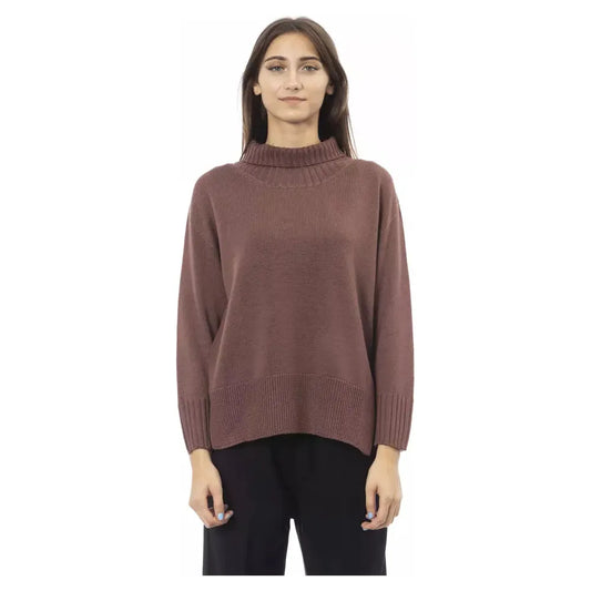 Alpha Studio Chic Turtleneck Sweater with Side Slits brown-tn-sweater