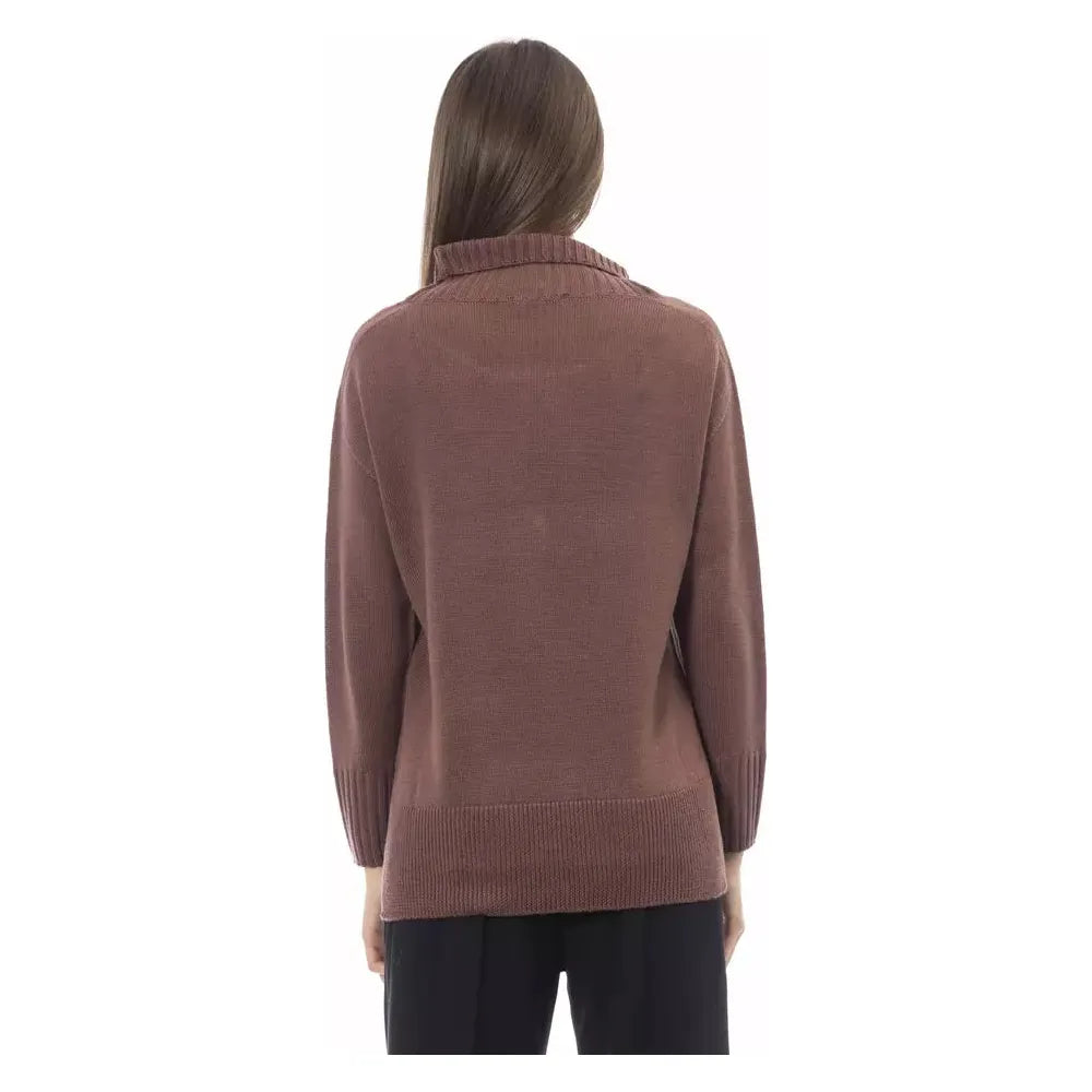 Alpha Studio Chic Turtleneck Sweater with Side Slits brown-tn-sweater