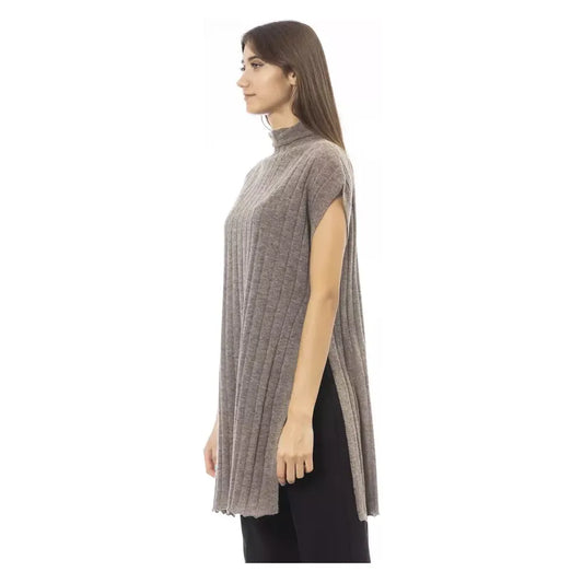 Alpha Studio Chic Alpaca Blend Turtleneck Sweater with Side Slits brown-nylon-sweater