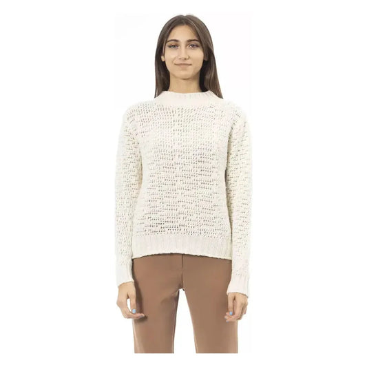 Alpha Studio Elegant Mock Neck Ivory Sweater white-wool-sweater