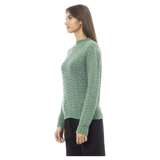 Alpha Studio Chic Mock Neck Green Sweater for Her green-wool-sweater-9