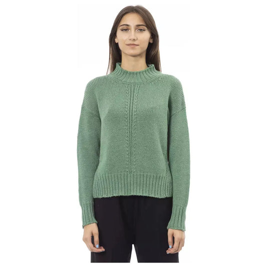 Alpha Studio Elegant Green Mock Neck Wool Blend Sweater green-wool-sweater-11