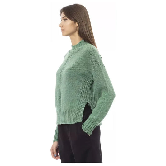 Alpha Studio Elegant Green Mock Neck Wool Blend Sweater green-wool-sweater-11