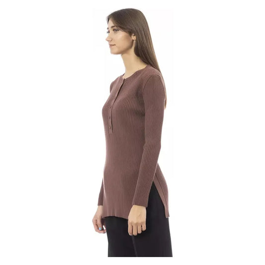 Alpha StudioChic Brown Side-Slit Sweater with Button DetailsMcRichard Designer Brands£129.00