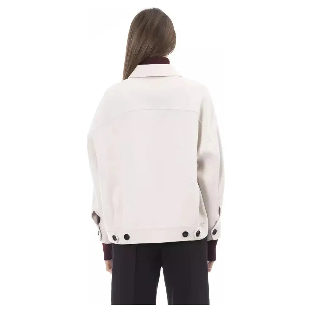 Alpha Studio Chic Woolen White Shirt Jacket white-wool-suits-blazer