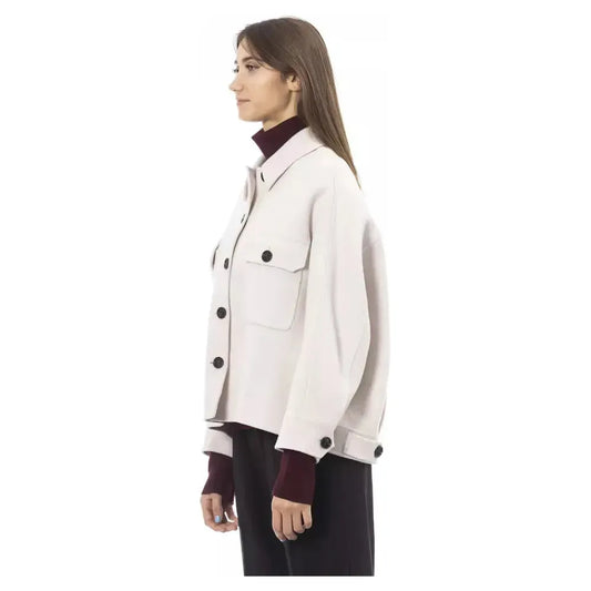 Alpha Studio Chic Woolen White Shirt Jacket white-wool-suits-blazer
