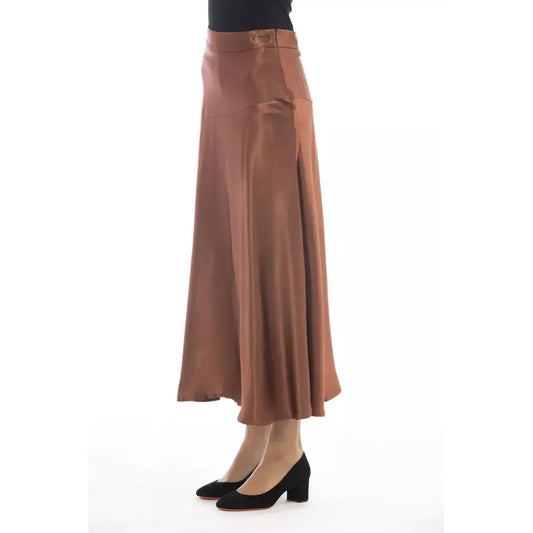 Alpha Studio Elegant Satin Midi Skirt in Rich Brown brown-viscose-skirt