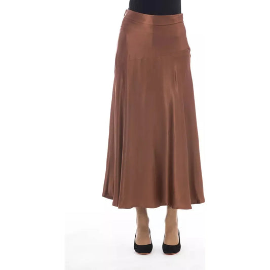 Alpha Studio Elegant Satin Midi Skirt in Rich Brown brown-viscose-skirt