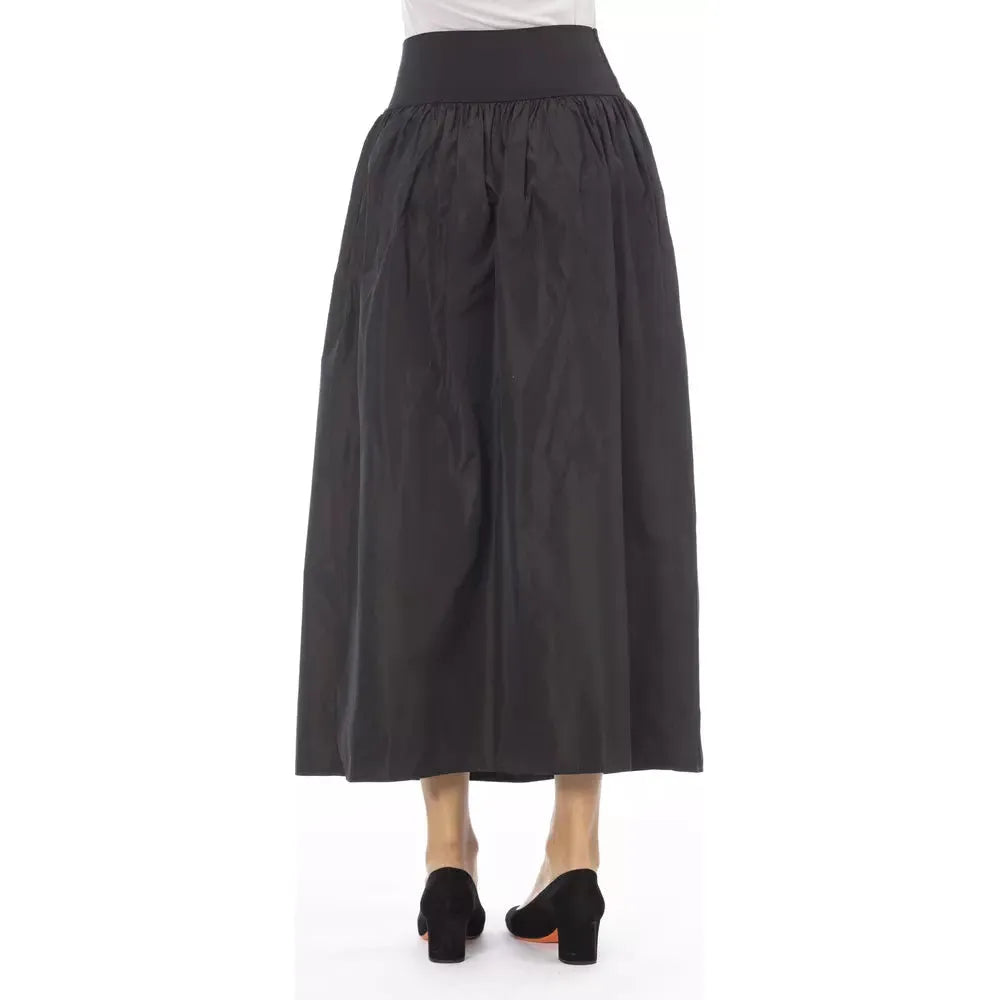 Alpha Studio Elegant Taffeta High-Waist Skirt with Elastic Band brown-polyester-skirt-3