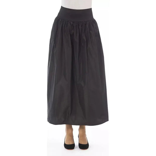 Alpha Studio Elegant Taffeta High-Waist Skirt with Elastic Band brown-polyester-skirt-3