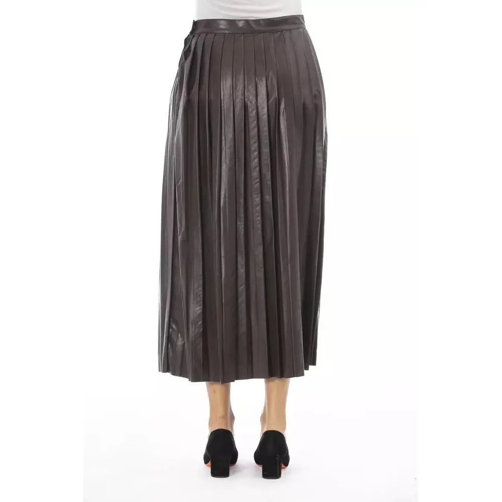Alpha Studio Pleated Finesse Faux Leather Skirt brown-polyethylene-skirt