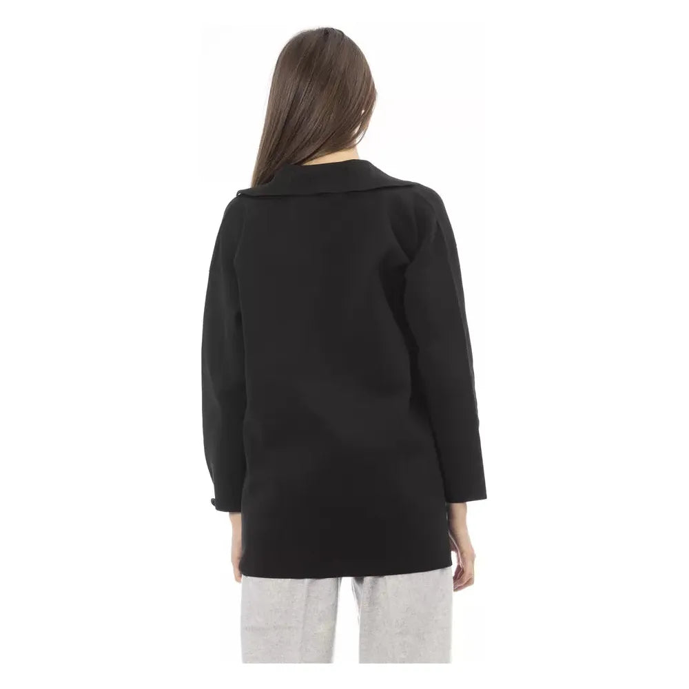 Alpha Studio Elegant Long Sleeve T-Shirt with Button Closure black-pp-sweater