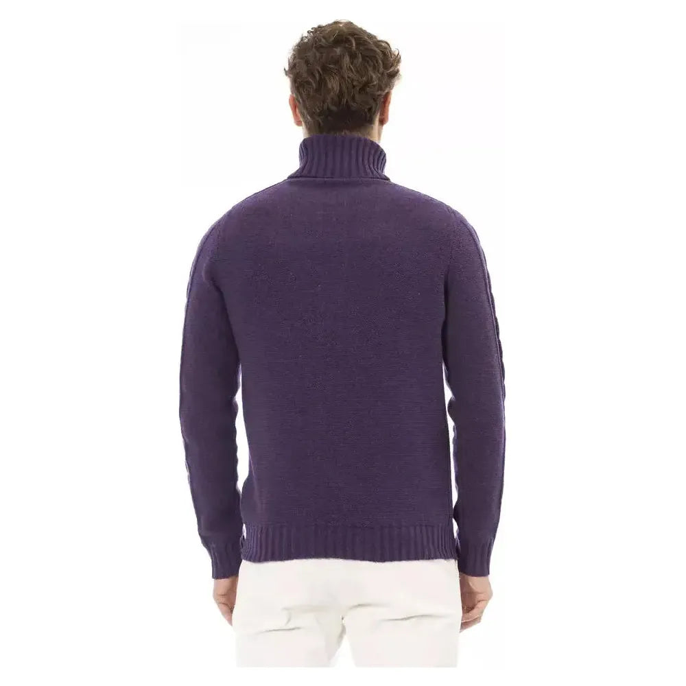 Alpha Studio Elegant Purple Turtleneck Sweater for Men purple-merino-wool-sweater