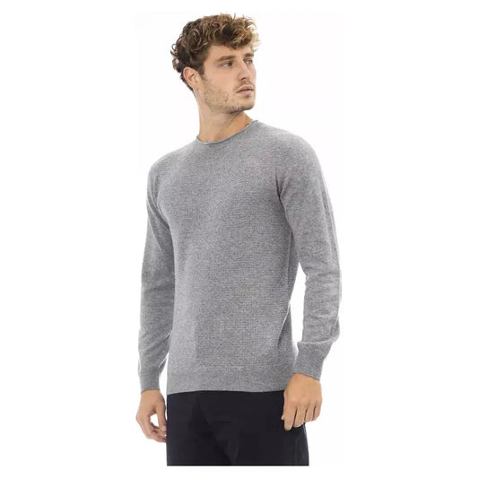 Alpha Studio Sleek Gray Crewneck Sweater for Men gray-viscose-sweater-4
