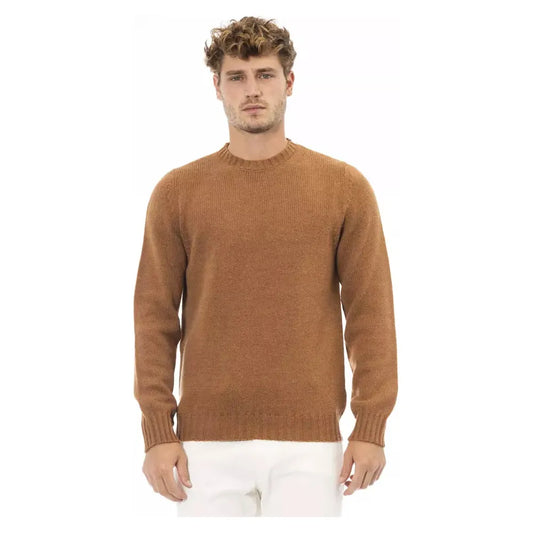 Alpha Studio Beige Alpaca Blend Crewneck Sweater for Men beige-alpaca-leather-sweater