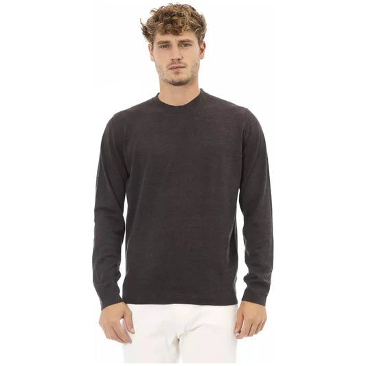 Alpha Studio Elegant Brown Crewneck Sweater for Men brown-cotton-sweater-1