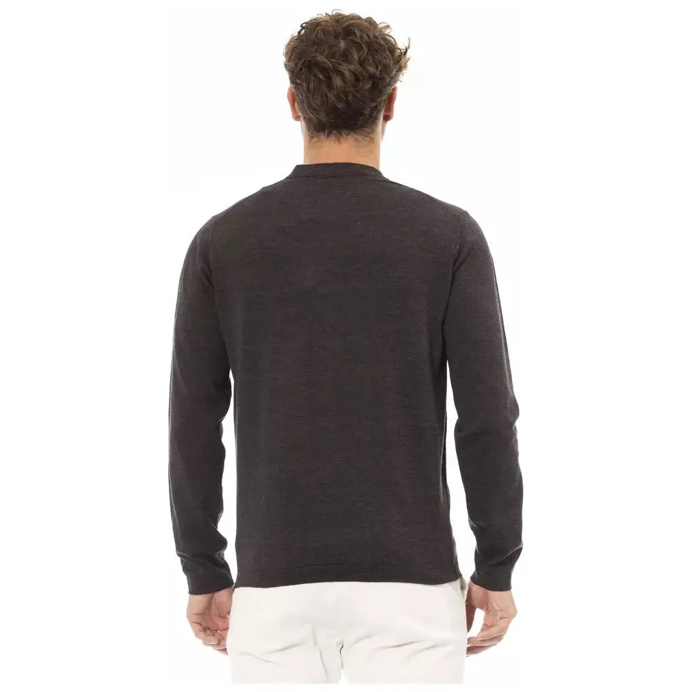 Alpha Studio Elegant Brown Crewneck Sweater for Men brown-cotton-sweater-1