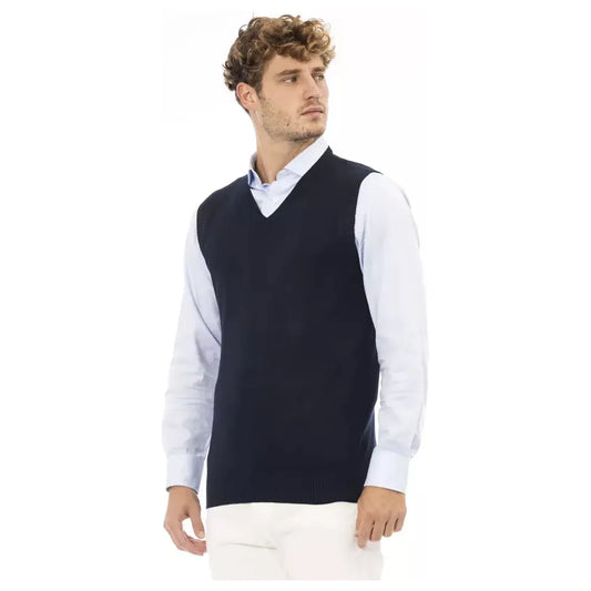 Alpha Studio Elegant Blue V-Neck Vest for Men blue-viscose-vest