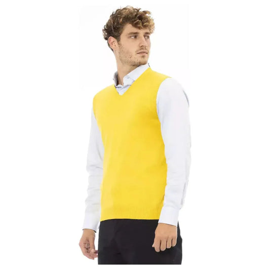 Alpha Studio Sleek V-Neckline Yellow Vest yellow-viscose-vest