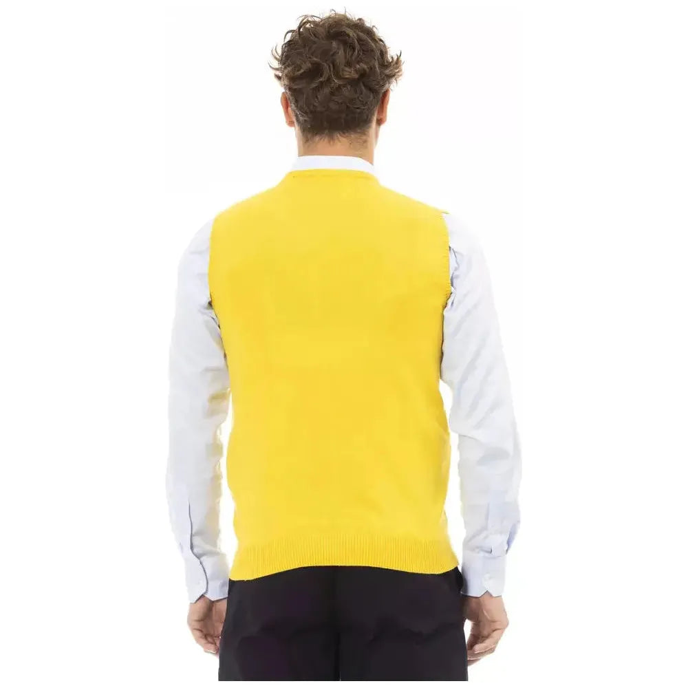 Alpha Studio Sleek V-Neckline Yellow Vest yellow-viscose-vest
