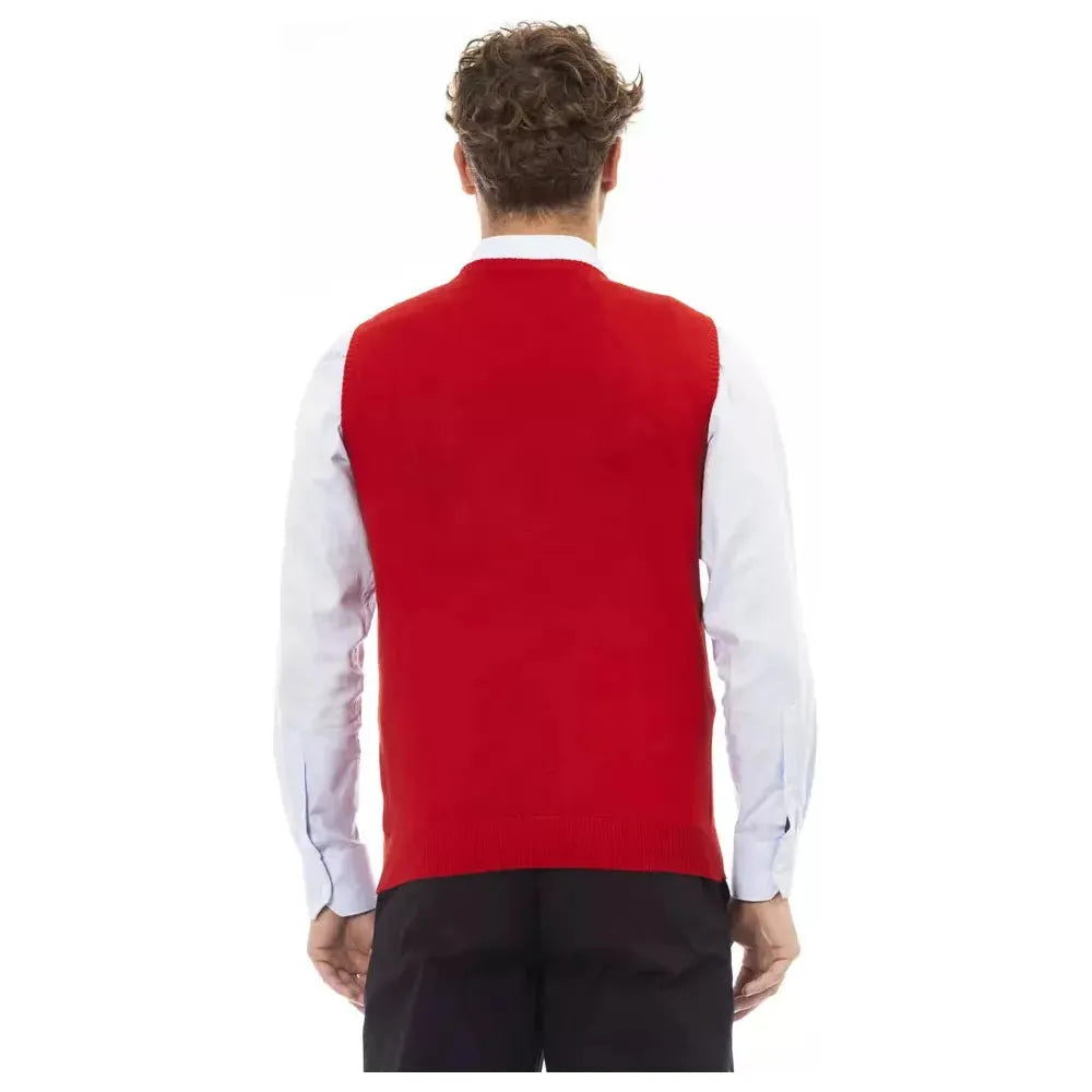 Alpha Studio Elegant V-Neck Red Vest in Fine Rib Knit red-viscose-vest