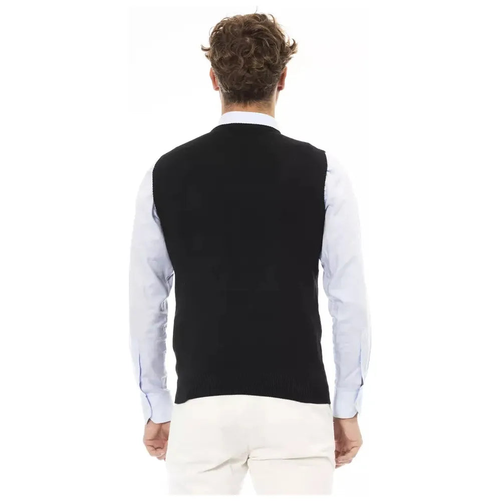 Alpha Studio Elegant V-Neck Vest in Fine Rib Knit black-viscose-vest