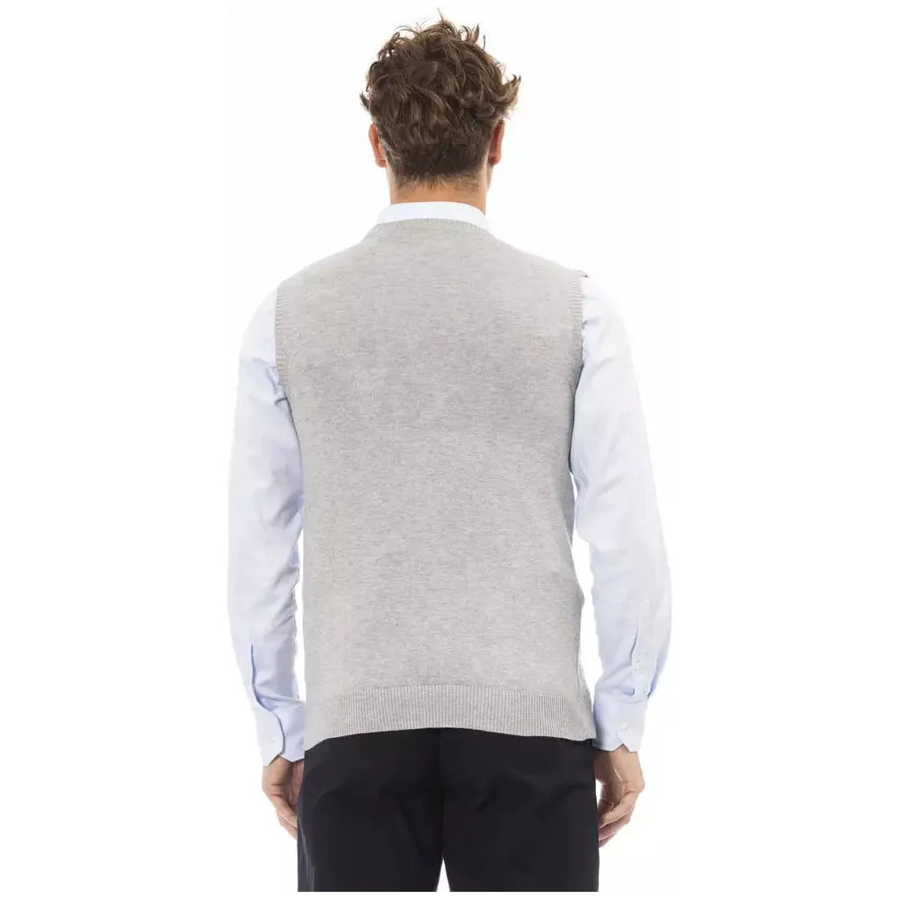 Alpha Studio Chic V-Neckline Vest in Fine Rib Knit gray-viscose-vest