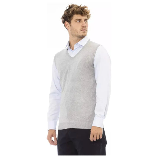 Alpha Studio Chic V-Neckline Vest in Fine Rib Knit gray-viscose-vest